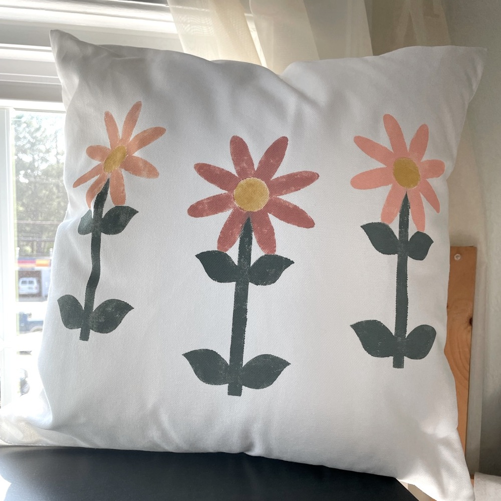 Hand painted flower pillow cover 18”x18”